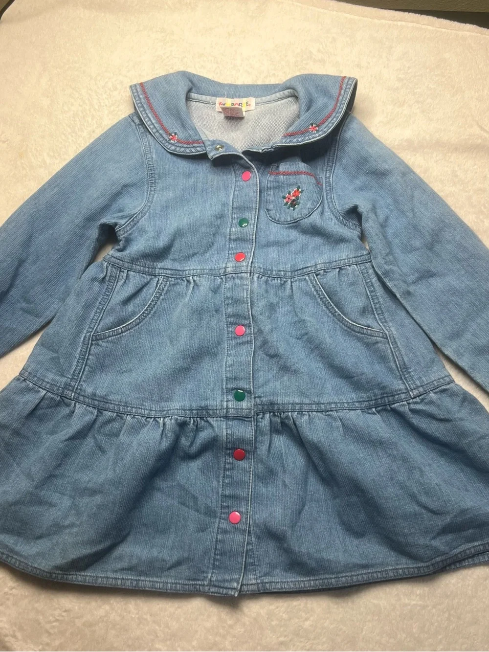 Vintage Gymboree Light Blue Denim Jacket Dress with Colorful Snap Buttons